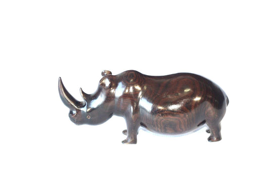 Smooth Chubby Zambian Ebony wood handcarved Rhino. Unique African Art Gifts, home and office decor. Walking Long Horn Rhinoceros figurines.