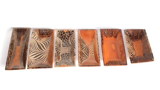 African Teak Wood Painted Bowl/tray. Zebra and Giraffe animal print themed carved Brown wooden bowls. Last minute gifts Shipping Worldwide