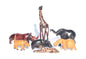 Set of 7 Carved Wooden Safari animals. Olive Wood Elephant, Hippos, Baboon, Rhino, Warthog and Giraffe figurines. African gift ready to Ship