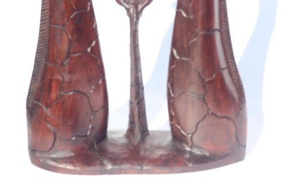 Fine Art Giraffe Necks Lovers, kissing with a calf. Zimbabwean handcarved Iron Wood Sculpture. Home/office Unique African gifts.