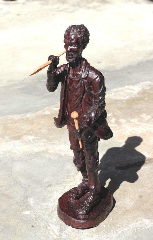 Large Dark Brown polished Ironwood Handcarved Warrior ready for battle. Carrying his weapons, 20 inches Tall, Ready to Ship African Art Gift