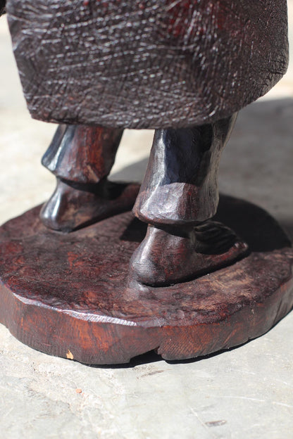 Vintage Ironwood Handcarved African Elderly man smoking a pipe and carrying a stick on the shoulder. 16 inches Tall, Ready to Ship Art Gifts