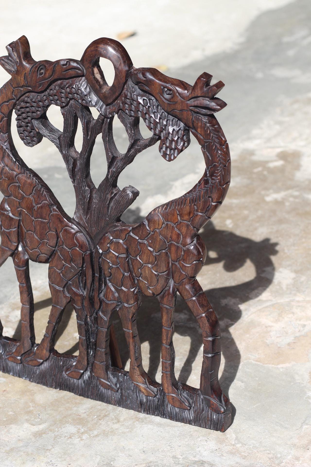 Handcarved Iron Wood Giraffe Wall Art, Kissing Giraffes Wedding Gift