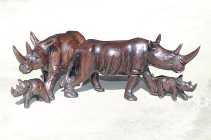 Iron wood Malawian style Rhinoceros mother and calf figurine. Handcarved Unique African animal Decor. Ready to Ship Mothers day gift.