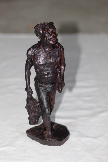 Iron wood Handcarved Khoisan Hunter carrying his Catch (Antelope) and Spears. Ready to Ship African Art Gifts.