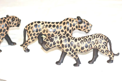 Walking Leopard Figurine. Inner Olive wood potassium polished and gouged spotted hand carved big cat Sculptures. African art Decor Gifts.
