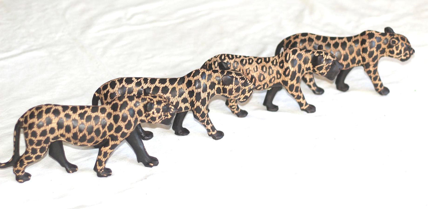 Walking Leopard Figurine. Inner Olive wood potassium polished and gouged spotted hand carved big cat Sculptures. African art Decor Gifts.