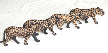 Walking Leopard Figurine. Inner Olive wood potassium polished and gouged spotted hand carved big cat Sculptures. African art Decor Gifts.