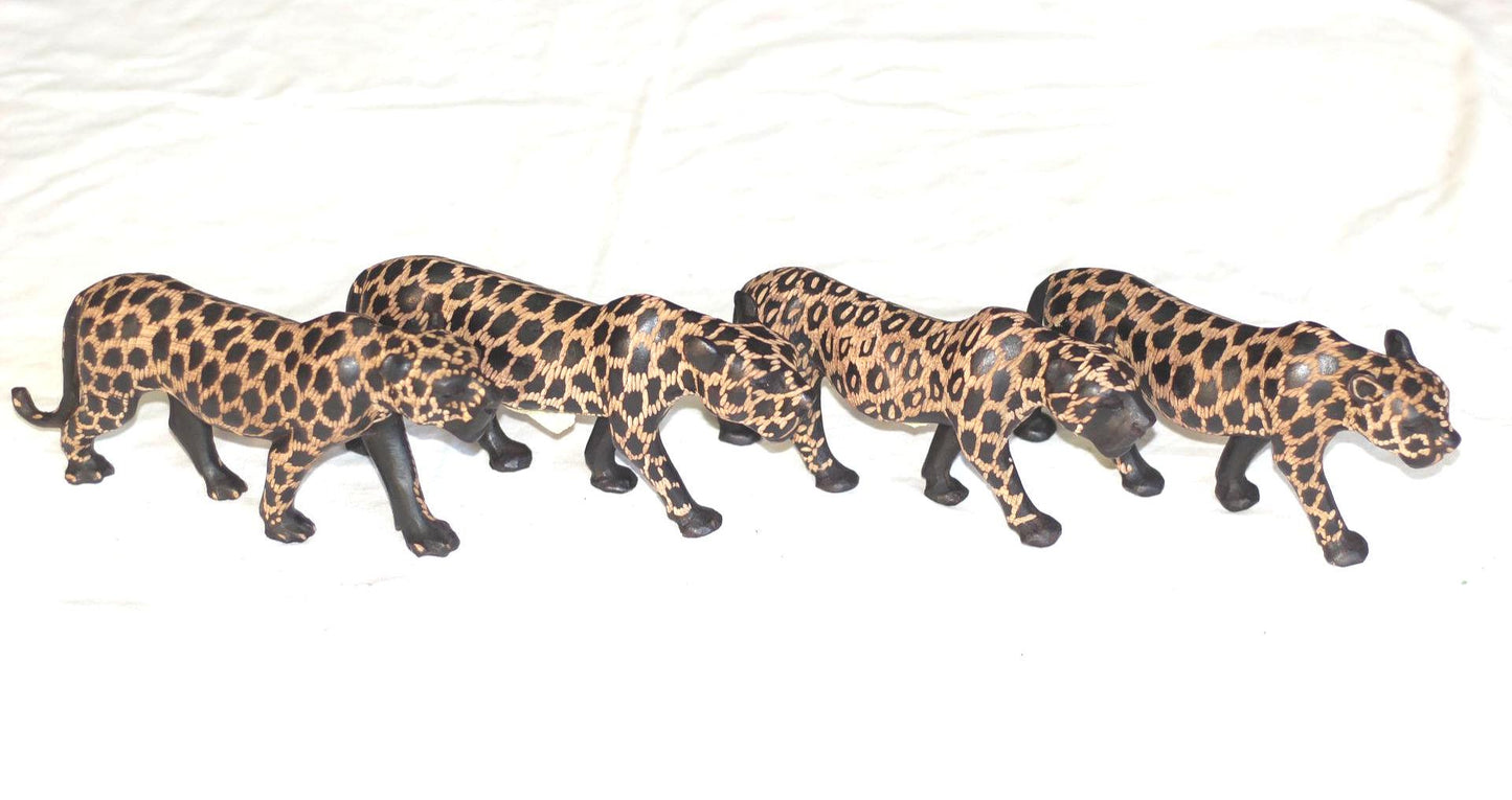 Walking Leopard Figurine. Inner Olive wood potassium polished and gouged spotted hand carved big cat Sculptures. African art Decor Gifts.