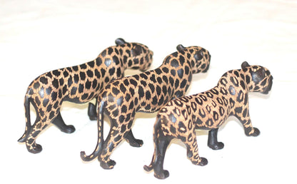 Walking Leopard Figurine. Inner Olive wood potassium polished and gouged spotted hand carved big cat Sculptures. African art Decor Gifts.