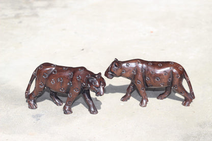 Smooth hand carved Iron wood Leopard Sculpture. Malawian handcarved figurine. Unique handcrafted African animals gift. Ready to Ship