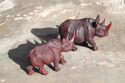 Realistic Walking Rhino Carving Ironwood Sculpture. Zimbabwean hand carved fully detailed lifelike art figurine. Ready to Ship Worldwide