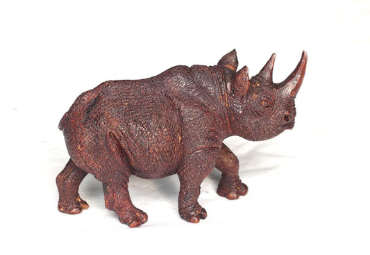 Realistic Walking Rhino Carving Ironwood Sculpture. Zimbabwean hand carved fully detailed lifelike art figurine. Ready to Ship Worldwide