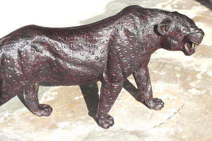 Fine Art Leopard Ironwood Handcarved Masterpiece. Zimbabwean Lifelike big cat gift. African Big Five Animals, 76×40×20cm Ready for Shipping