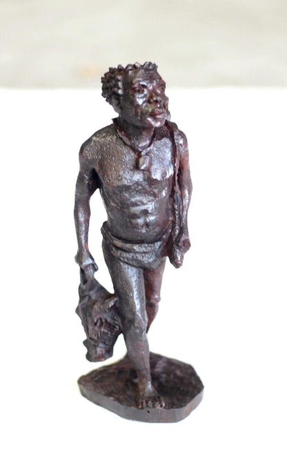 Iron wood Handcarved Khoisan Hunter carrying his Catch (Antelope) and Spears. Ready to Ship African Art Gifts.