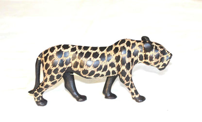 Walking Leopard Figurine. Inner Olive wood potassium polished and gouged spotted hand carved big cat Sculptures. African art Decor Gifts.