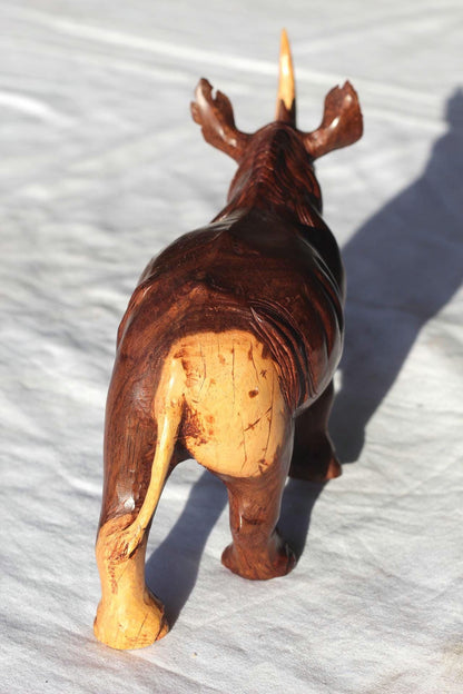 Smooth handcarved multi coloured Ironwood Rhino Sculpture. Zimbabwean lifelike Safari Animals Decor figurine. Unique African Art gift.