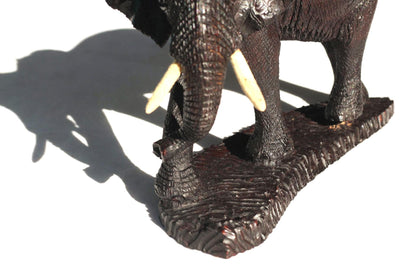 Ironwood handcarved Walking Elephant on a wooden base. Detailed skin dark brown Sculpture. Zimbabwe/African Art Décor gift ready to Ship