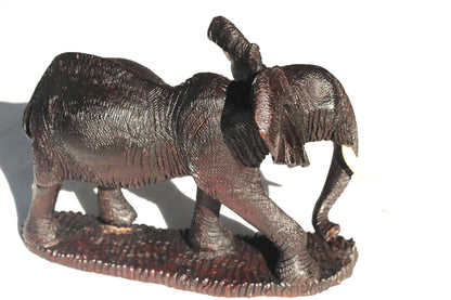 Ironwood handcarved Walking Elephant on a wooden base. Detailed skin dark brown Sculpture. Zimbabwe/African Art Décor gift ready to Ship