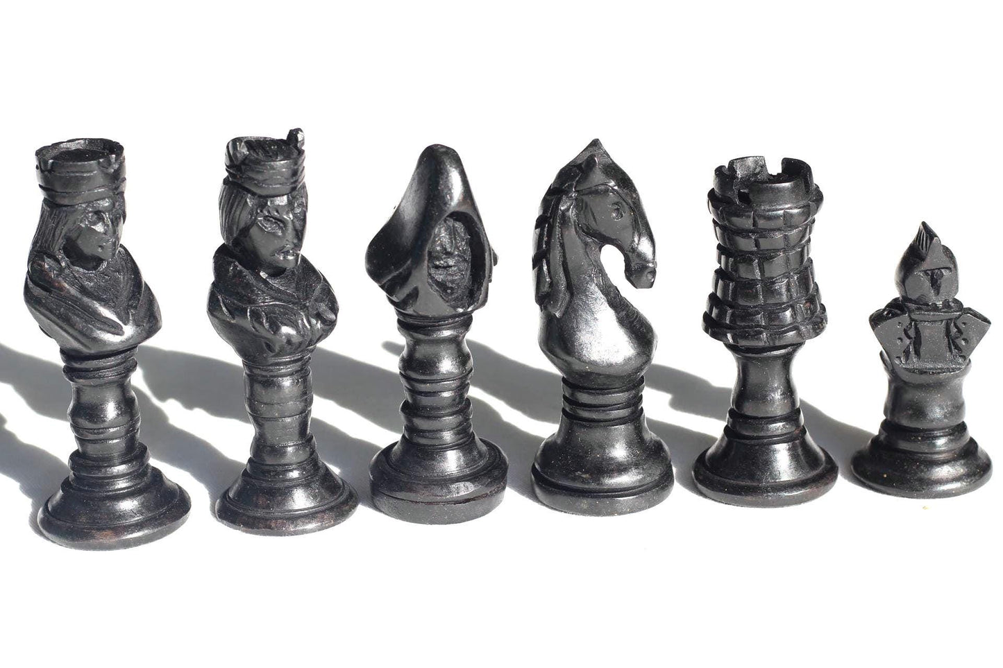 African theme tribal Chess Pieces set. Ebony + Mahogany Wood art. Full set gaming pieces no board. Games and Puzzle art Decor Gift