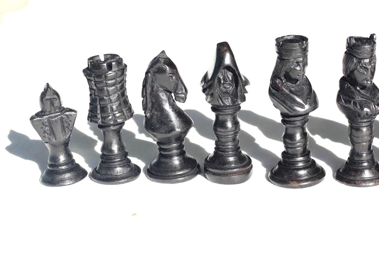 African theme tribal Chess Pieces set. Ebony + Mahogany Wood art. Full set gaming pieces no board. Games and Puzzle art Decor Gift