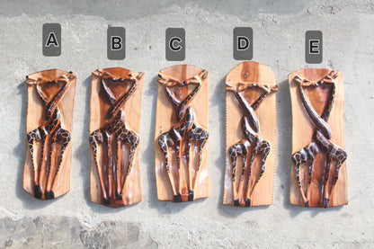 Kissing Giraffe lovers Zambian Teak Wood smooth Handcarved Wall decor panel. Engagement/Wedding Art Gifts ready to Ship Worldwide