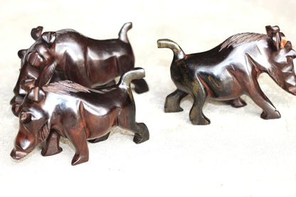 Set of 3 Fine Art Wild Boar /Warthog Ebony wood Handcarved figurine. Zambian Wildlife Carving. Smooth African Masterpiece Pig Art Decor Gift