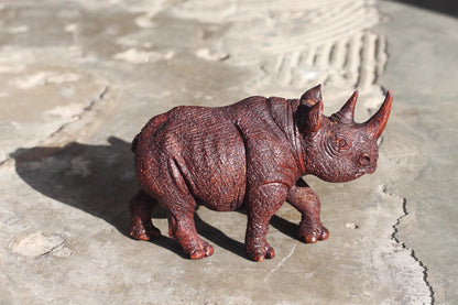 Realistic Walking Rhino Carving Ironwood Sculpture. Zimbabwean hand carved fully detailed lifelike art figurine. Ready to Ship Worldwide