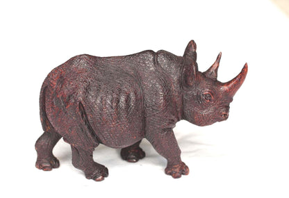 Realistic Walking Rhino Carving Ironwood Sculpture. Zimbabwean hand carved fully detailed lifelike art figurine. Ready to Ship Worldwide