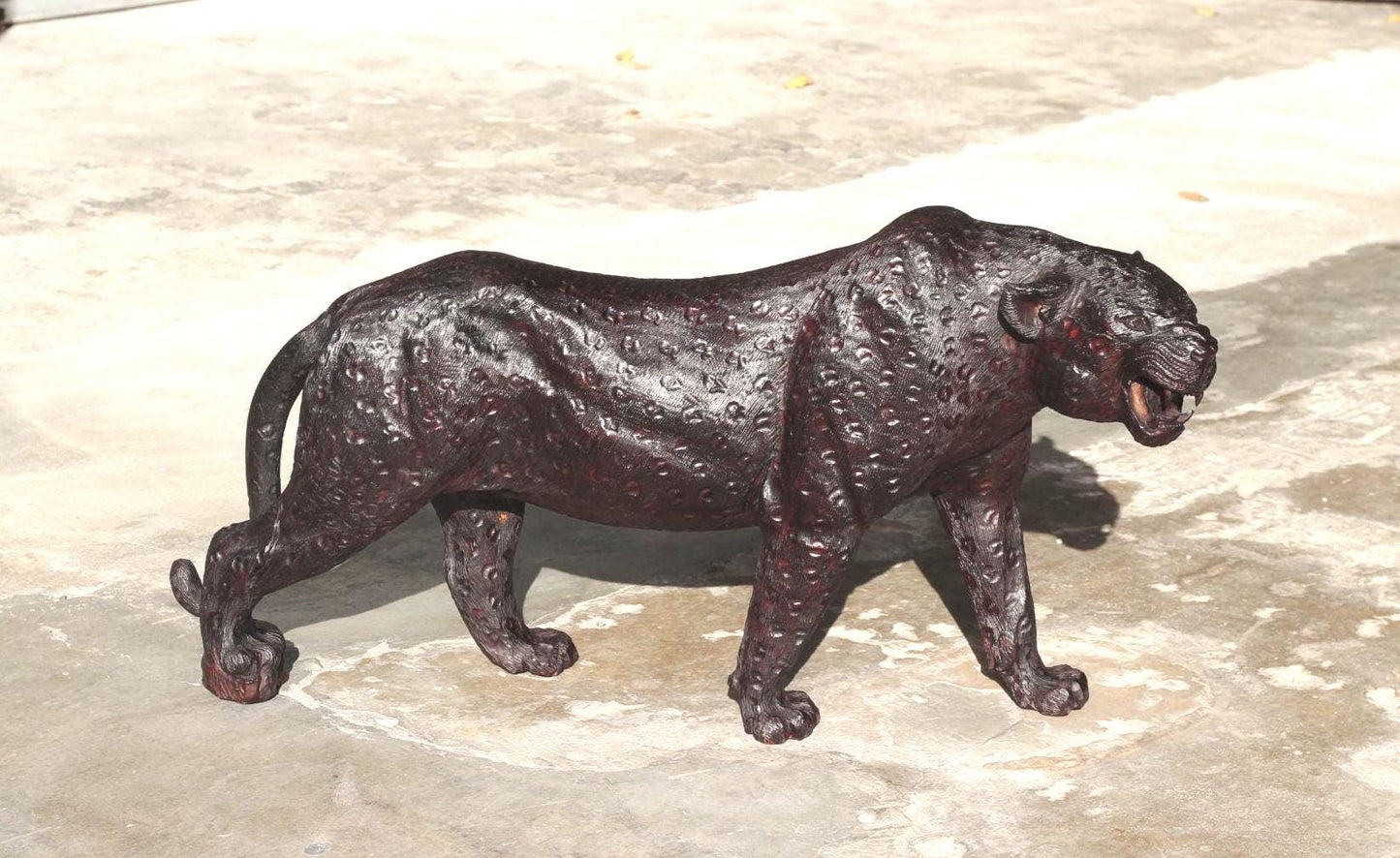 Fine Art Leopard Ironwood Handcarved Masterpiece. Zimbabwean Lifelike big cat gift. African Big Five Animals, 76×40×20cm Ready for Shipping