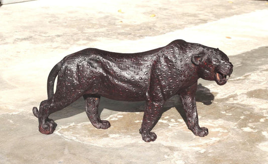 Fine Art Leopard Ironwood Handcarved Masterpiece. Zimbabwean Lifelike big cat gift. African Big Five Animals, 76×40×20cm Ready for Shipping