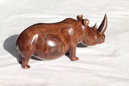 Ironwood Carved Rhino Long Horn Sculpture. Zambian handmade smooth figurines. Unique African Gifts for home/Office Decor. Ready to Ship Art