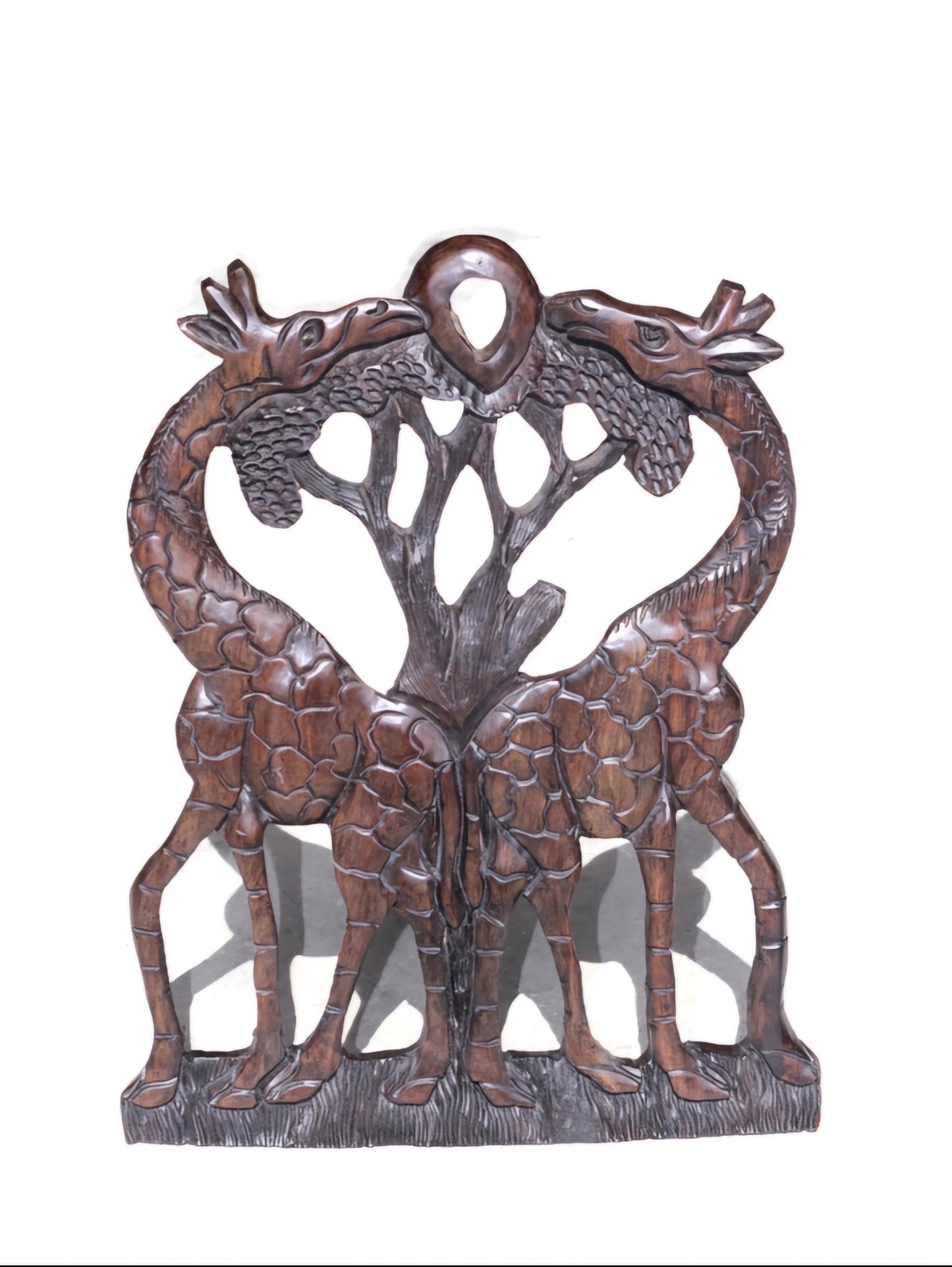 Handcarved Iron Wood Giraffe Wall Art, Kissing Giraffes Wedding Gift