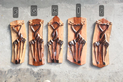 Kissing Giraffe lovers Zambian Teak Wood smooth Handcarved Wall decor panel. Engagement/Wedding Art Gifts ready to Ship Worldwide