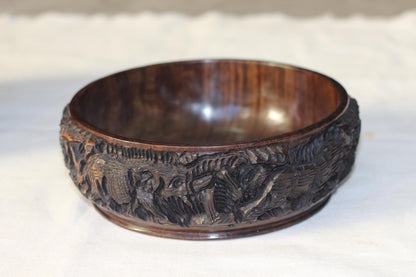 Floating Style African Big 5 Iron Wood Storage Bowl. Malawian handcarved basin with animals and Tree Carvings. Ready to Ship Worldwide