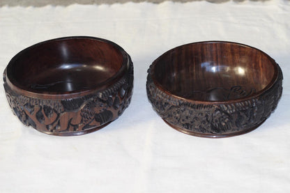 Floating Style African Big 5 Iron Wood Storage Bowl. Malawian handcarved basin with animals and Tree Carvings. Ready to Ship Worldwide