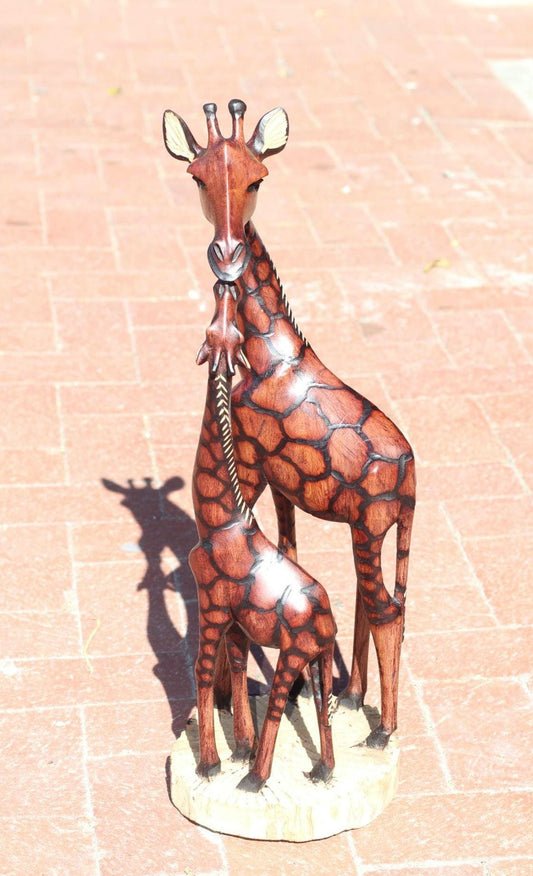 Mother and Calf Burnt and Gouged Olive Wood Art figurine. Zimbabwean handcarved Sculpture. Home/office Unique African gifts. Ready to Ship