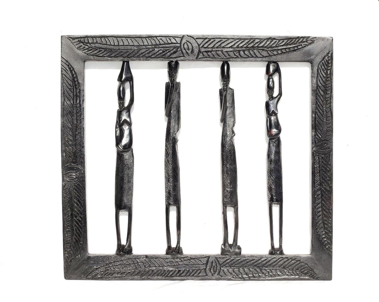 Ebony Wood Masaai Couples on single Frame. Carved Wood Wall Decor. Unique African Art Housewarming/Wedding Gifts. Office Décor Hangings.