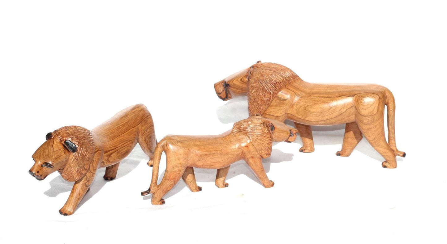 Olive wood Handcarved Walking Lion. Zimbabwean carved African Safari decor for home or office. Ready to Ship Art Gifts. Smooth brown Carving