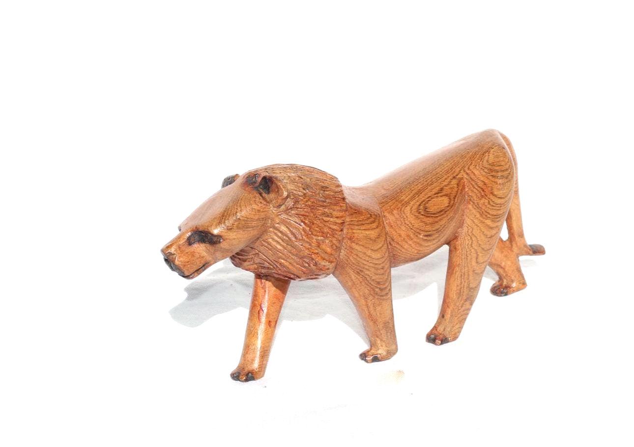 Olive wood Handcarved Walking Lion. Zimbabwean carved African Safari decor for home or office. Ready to Ship Art Gifts. Smooth brown Carving