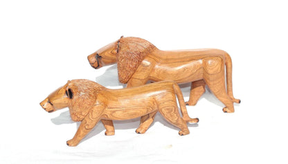 Olive wood Handcarved Walking Lion. Zimbabwean carved African Safari decor for home or office. Ready to Ship Art Gifts. Smooth brown Carving