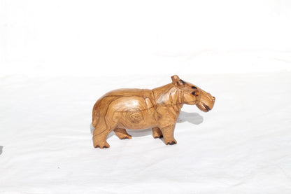 Olive wood Zimbabwean handcarved Hippo figurines (Style 2). African Safari animals Art Decor. Home/office decor ready to ship gifts