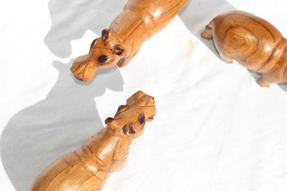 Olive wood Zimbabwean handcarved Hippo figurines (Style 2). African Safari animals Art Decor. Home/office decor ready to ship gifts