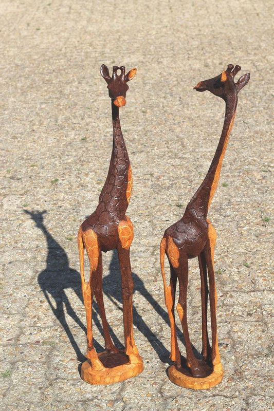 33" Tall Fine Art Lifelike Iron Wood Giraffe Lovers figurines. Zimbabwe Carved Sculpture. Unique Home/office decor. African Christmas Gift