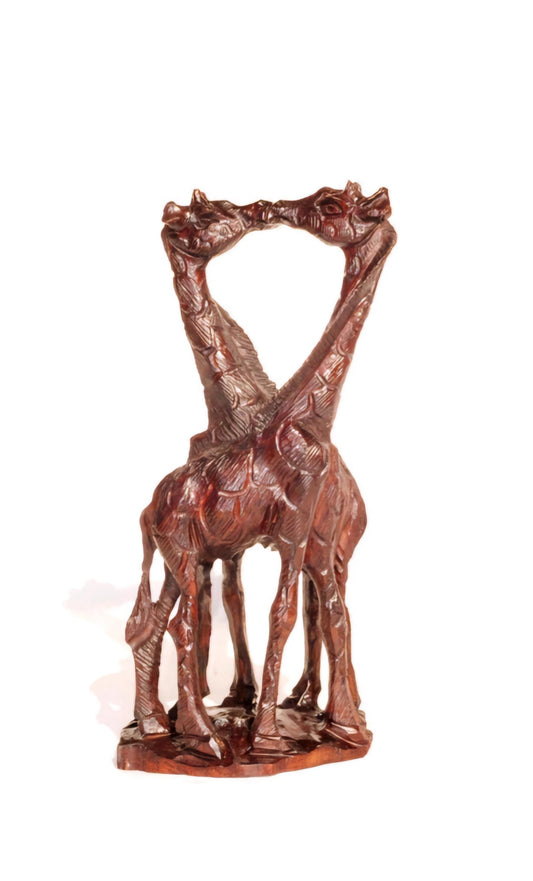 Kissing Giraffe Lovers Dark Brown Iron Wood Art figurines. Zimbabwean home decor handcarved Sculptures. Engagement/ Wedding African gifts