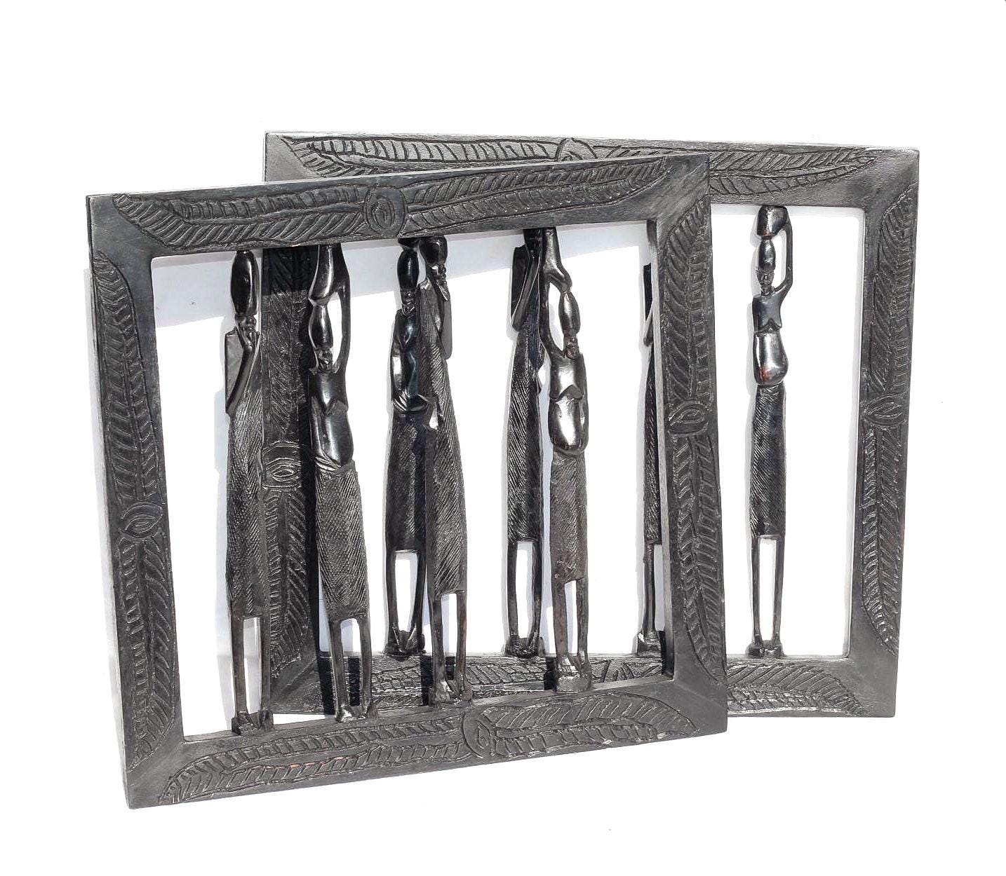 Ebony Wood Masaai Couples on single Frame. Carved Wood Wall Decor. Unique African Art Housewarming/Wedding Gifts. Office Décor Hangings.