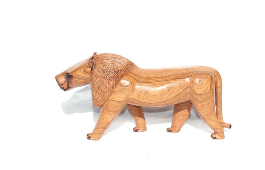 Olive wood Handcarved Walking Lion. Zimbabwean carved African Safari decor for home or office. Ready to Ship Art Gifts. Smooth brown Carving