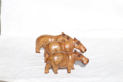 Olive wood Zimbabwean handcarved Hippo figurines (Style 2). African Safari animals Art Decor. Home/office decor ready to ship gifts
