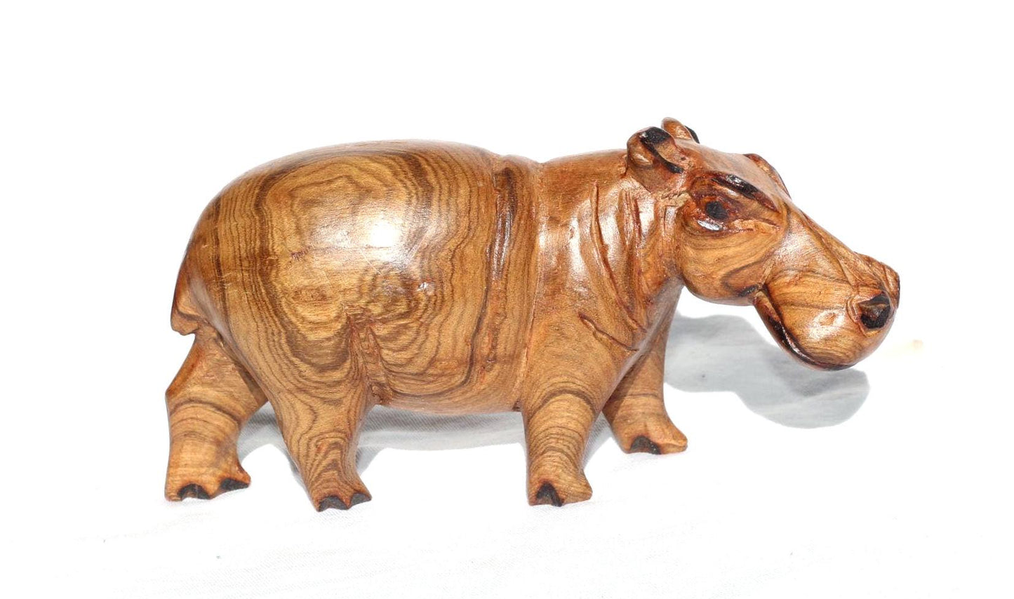 Olive wood Zimbabwean handcarved Hippo figurines (Style 2). African Safari animals Art Decor. Home/office decor ready to ship gifts
