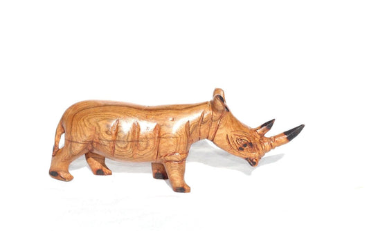 Olive wood Zimbabwean handcarved Rhino figurines. African Safari animals Art Decor. Handcrafted home/office decoration ready to ship gifts